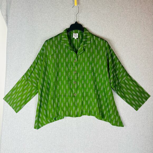 M Square by Neetu Malik Womans Sz 3 Blouse Green Top Art Lagenlook Cotton - Picture 2 of 11